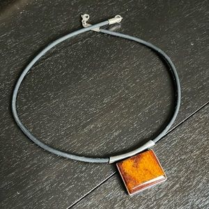 Vintage Baltic Amber necklace made on a unique leather chain